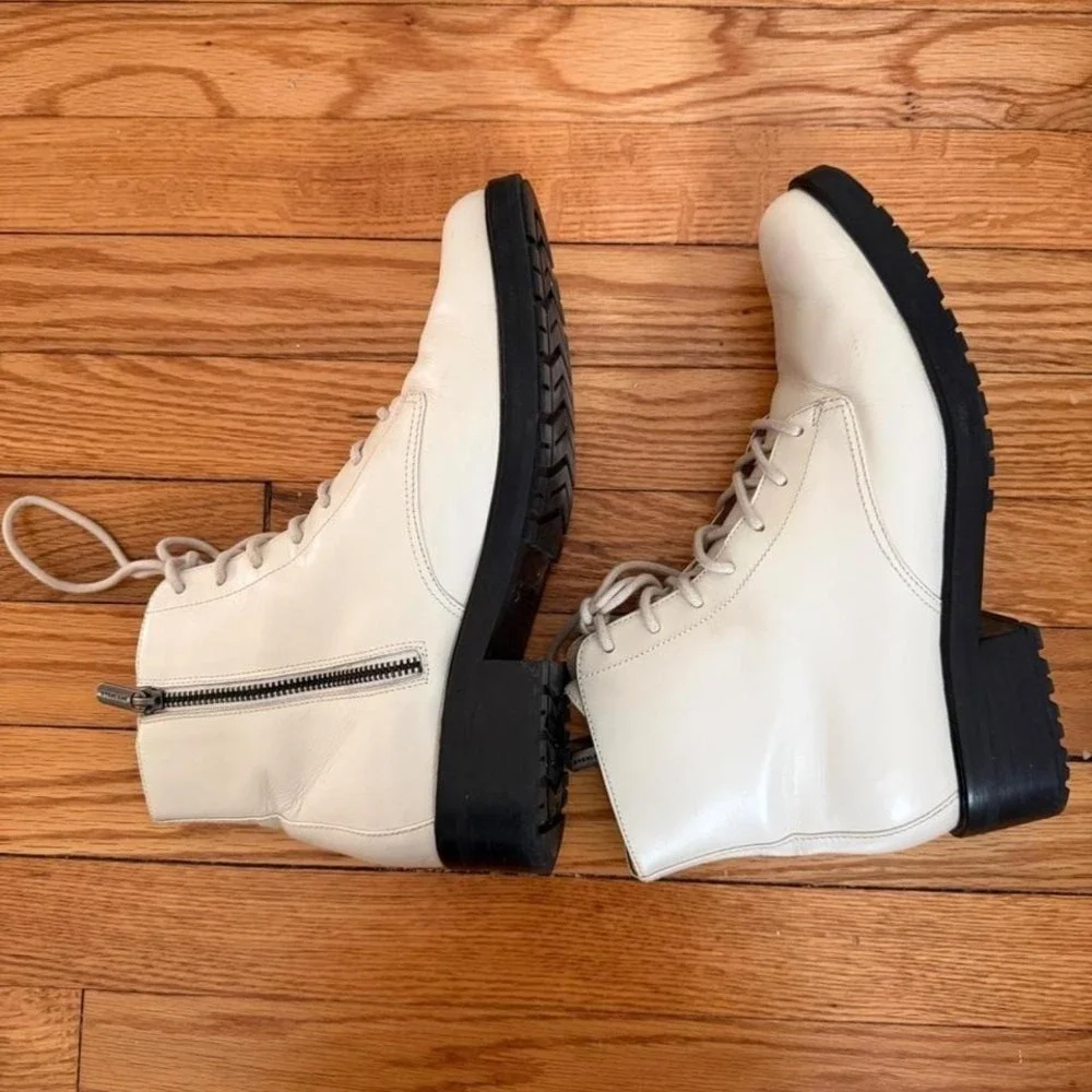 Everlane Modern Utility White Leather Lace Up Combat Boots Ankle Booties Sz 10‎